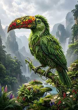 Toucan made of plants and flowers