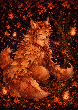 Enchanted Fox in Autumn Leaves