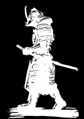Samurai Warrior in White Silhouette