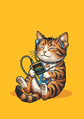 Cute Cat Listening to Music