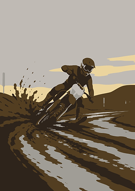 Motocross Rider in Muddy Turn