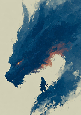 Samurai Facing a Fiery Dragon