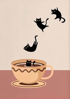 Cats Falling into Coffee