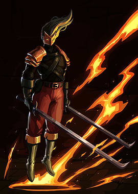 Fiery Warrior with Dual Swords