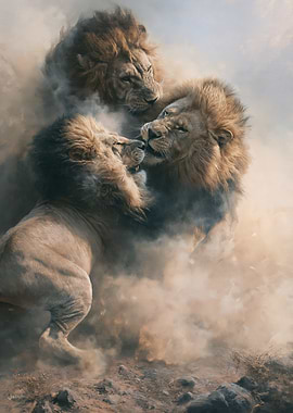 Three Lions in Dust