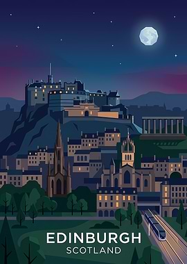 Edinburgh Scotland Skyline at Night