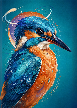 Celestial Kingfisher Bird Portrait