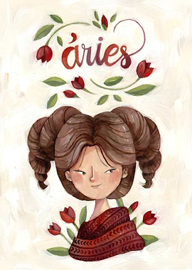Aries Zodiac Girl with Flowers