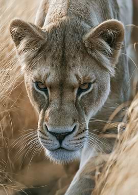 Close-up of a Lioness in Tall Grass