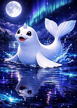 Cute Narwhal Under Aurora Borealis