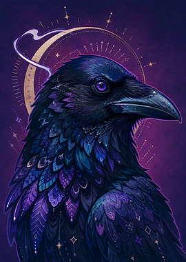 Mystical Raven with Celestial Halo