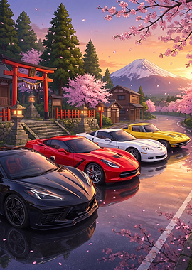 Corvette Car at Mount Fuji Shrine
