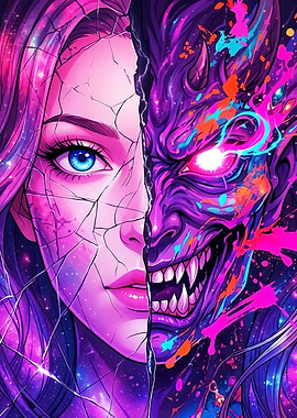 Split Face: Human and Monster