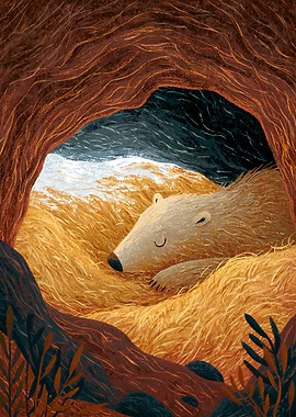 Bear Sleeping in a Cozy Cave