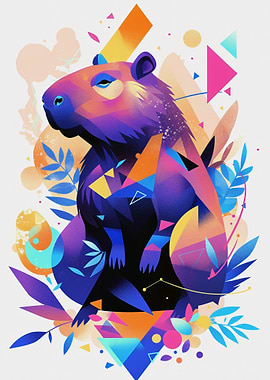 Vibrant Geometric Capybara Illustration