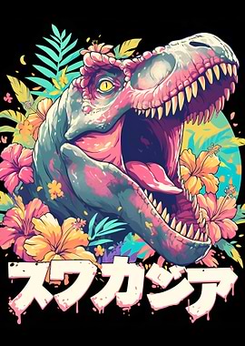 T-Rex with Tropical Flowers