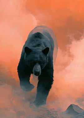 Bear emerging from orange smoke