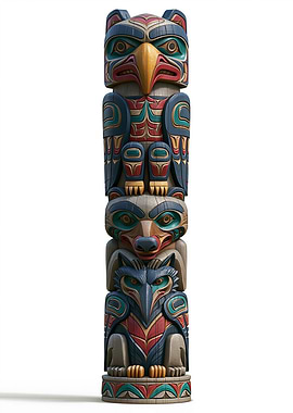 Colorful Totem Pole with Animals