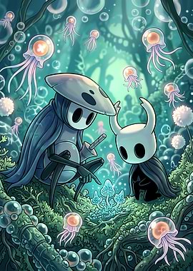 Hollow Knight Characters in Underwater Forest