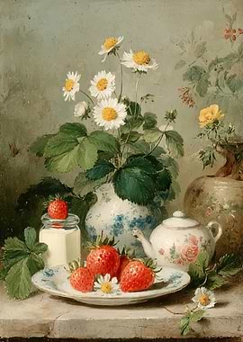 Still Life with Strawberries and Flowers