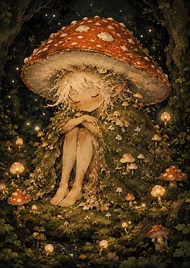 Fairy Sleeping Under Mushroom