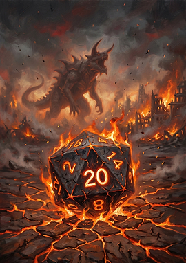 Dragon and Flaming D20 Dice