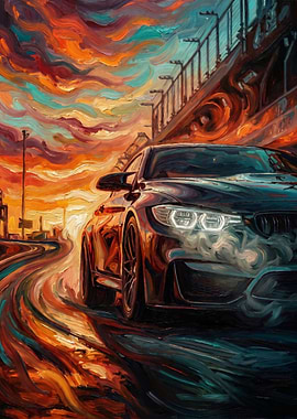 Dynamic Car Painting at Sunset