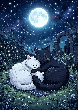 Two Cats Under the Moon