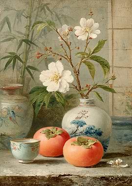 Still Life with Persimmons and Flowers