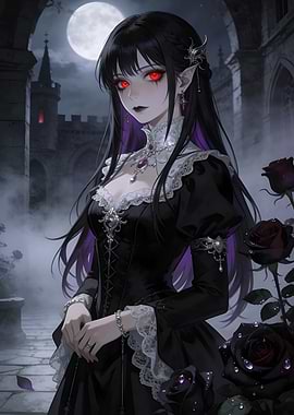 Gothic Vampire Countess in the Rose Garden