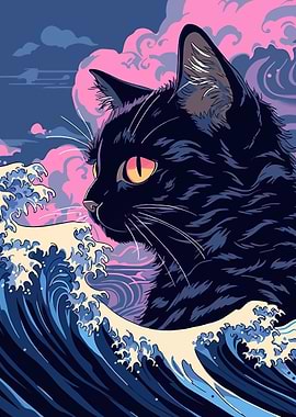Black Cat and Great Wave