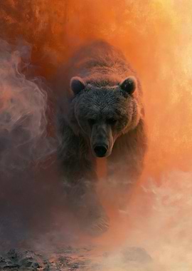 Bear emerging from smoke