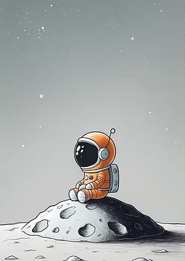 Cute Astronaut Sitting on the Moon