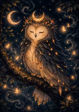 Enchanted Owl in a Starry Night