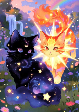 Celestial Cats in Enchanted Garden