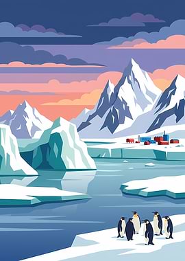 Penguins in an Arctic Landscape