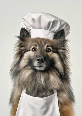 Keeshond Dog Chef with Chef Hat and Apron