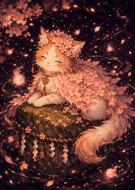 Enchanting Cat with Cherry Blossoms