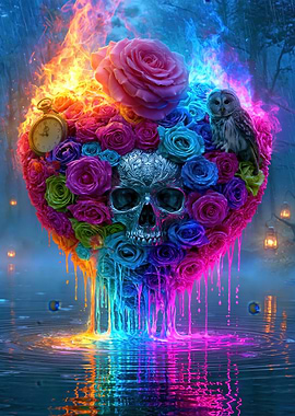 Heart of Roses and Skull