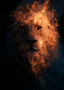 Lion engulfed in flames