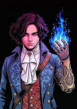 Steampunk Mage with Blue Fire