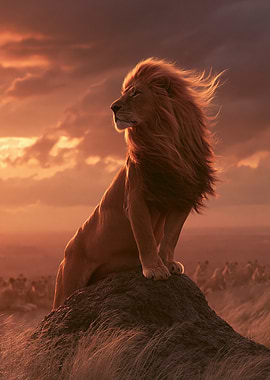 Majestic Lion on a Rock at Sunset