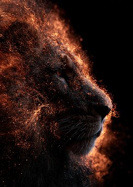 Lion made of fire and embers