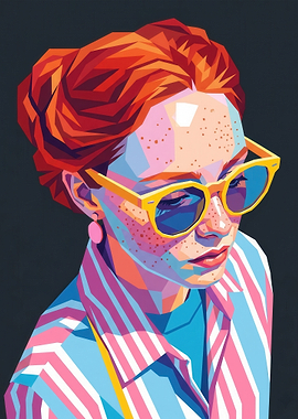 Geometric Portrait of a Woman with Freckles