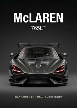 angry black McLaren 765LT Supercar poster