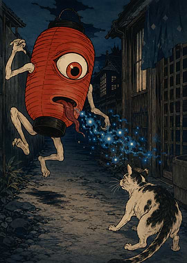 Chochin-obake Alleyway Prankster Yokai - Vintage Japanese Ukiyo-e