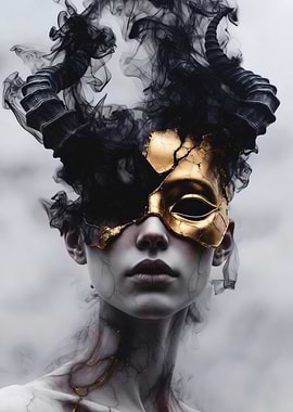 Demonic Figure with Golden Mask