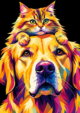 Colorful Cat on Dog