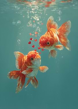 Two Goldfish with Hearts