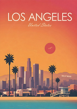 Los Angeles Skyline Vintage Poster